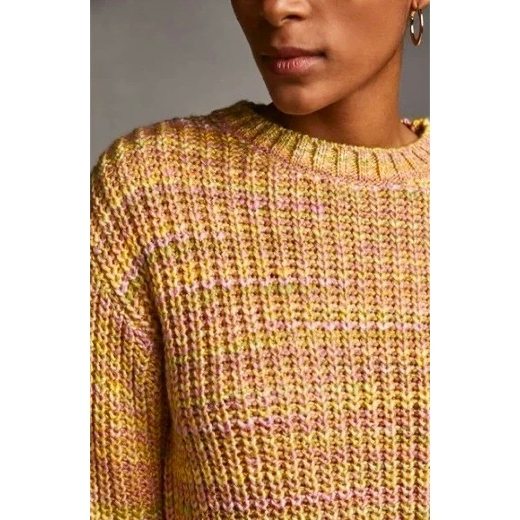 ANTHROPOLOGIE Ribbed Obi Melange Crewneck Sweater Pullover Knit Marled Small