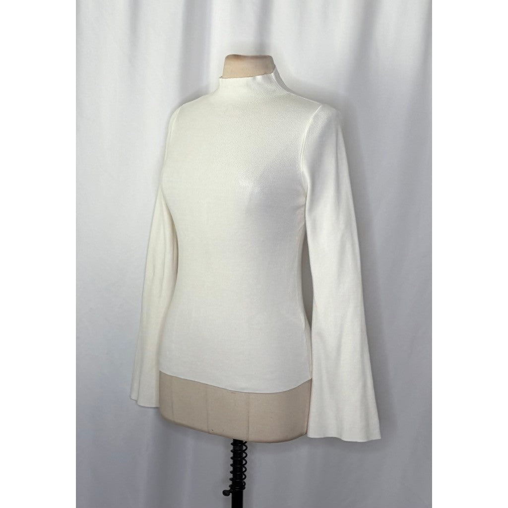 Anthropologie MAEVE Arlowe Bell Sleeve Sweater Ivory Mockneck Mock Neck Medium