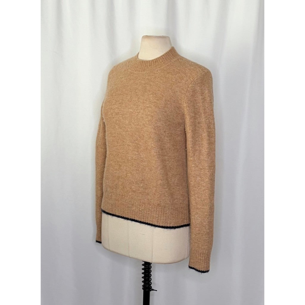 VINCE Contrast Tip Wool Alpaca Pullover Sweater Camel Brown Navy Blue Medium