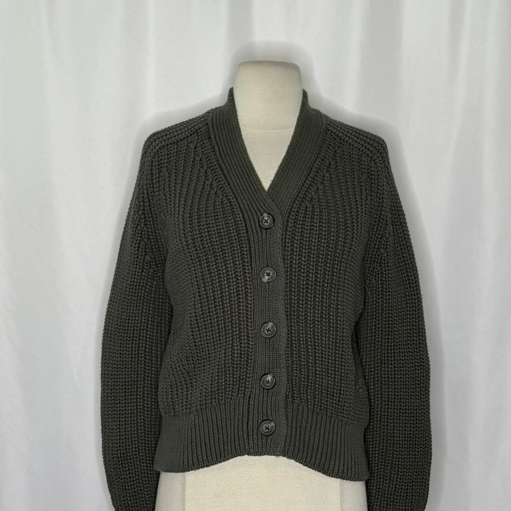 EVERLANE The Texture Cotton Cardigan Sweater Raglan Kambaba Green Knitwear Small