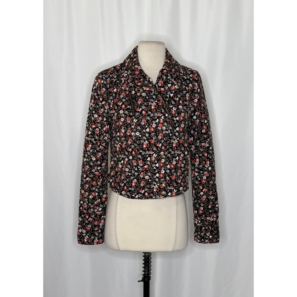 Anthropologie HEI HEI Cropped Tinsley Bomber Moto Jacket Floral Print Size 6