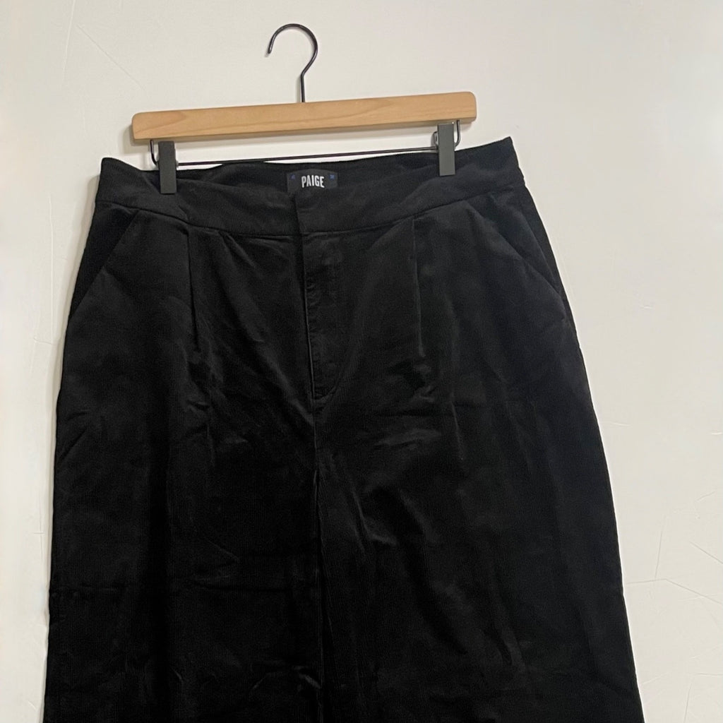 PAIGE Tinesha Corduroy Wide Leg High Rise Pants Solid Black Stretch Size 10