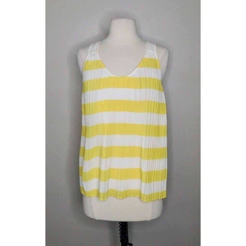 Anthropologie MAEVE Citron Stripe Pleated Tank Top Blouse Swingy Yellow Size 8