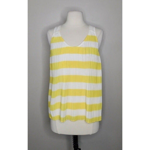 Anthropologie MAEVE Citron Stripe Pleated Tank Top Blouse Swingy Yellow Size 8