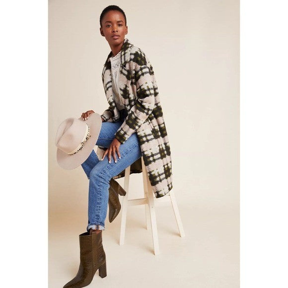 Anthropologie EVA FRANCO Dean Plaid Coat Wool Blend Pockets Double Breast Small