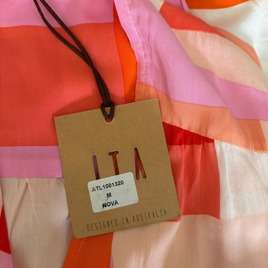 NWT! ATL ABEL THE LABEL Nova Maxi Dress High Low Pink Colorblock Abstract Medium