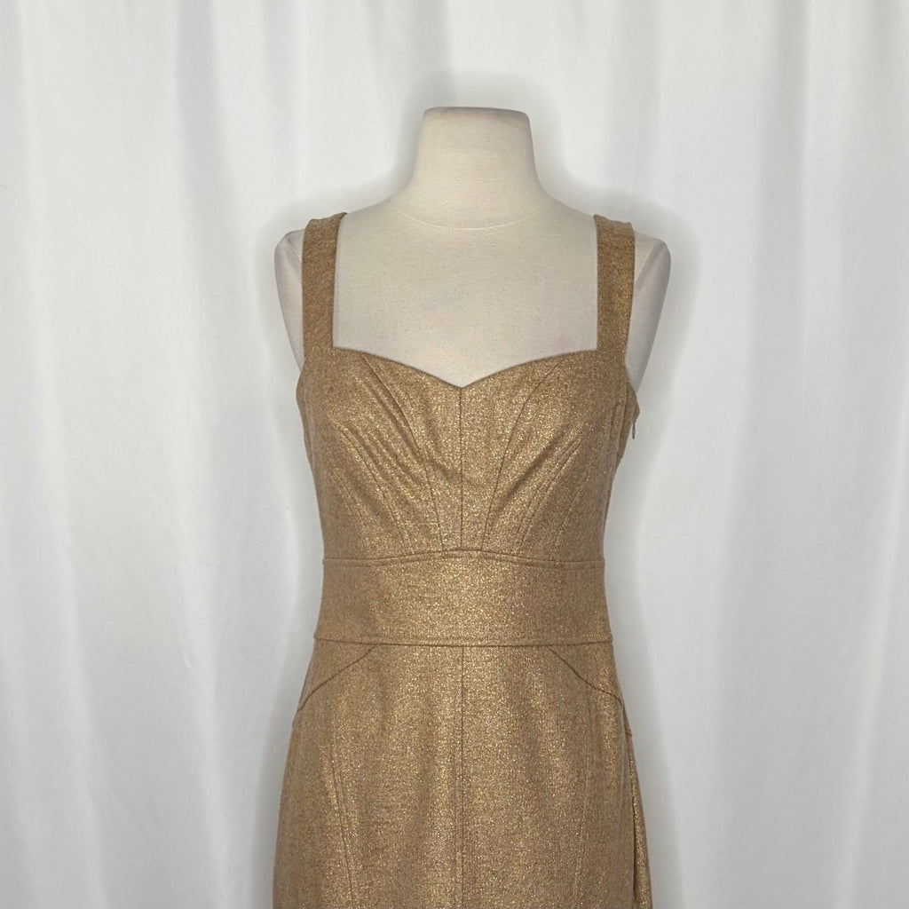 DVF DIANE VON FURSTENBERG Jiwon Gold Metallic Dress Sheath Glam Party Size 8