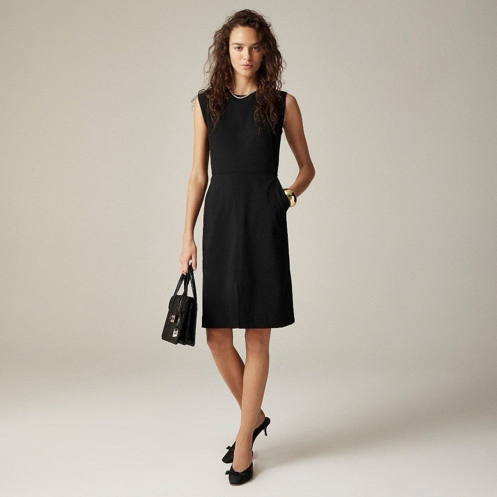 NWT!! J. CREW New Resume Tollegno Italian Wool Dress Solid Black Sheath Preppy 8