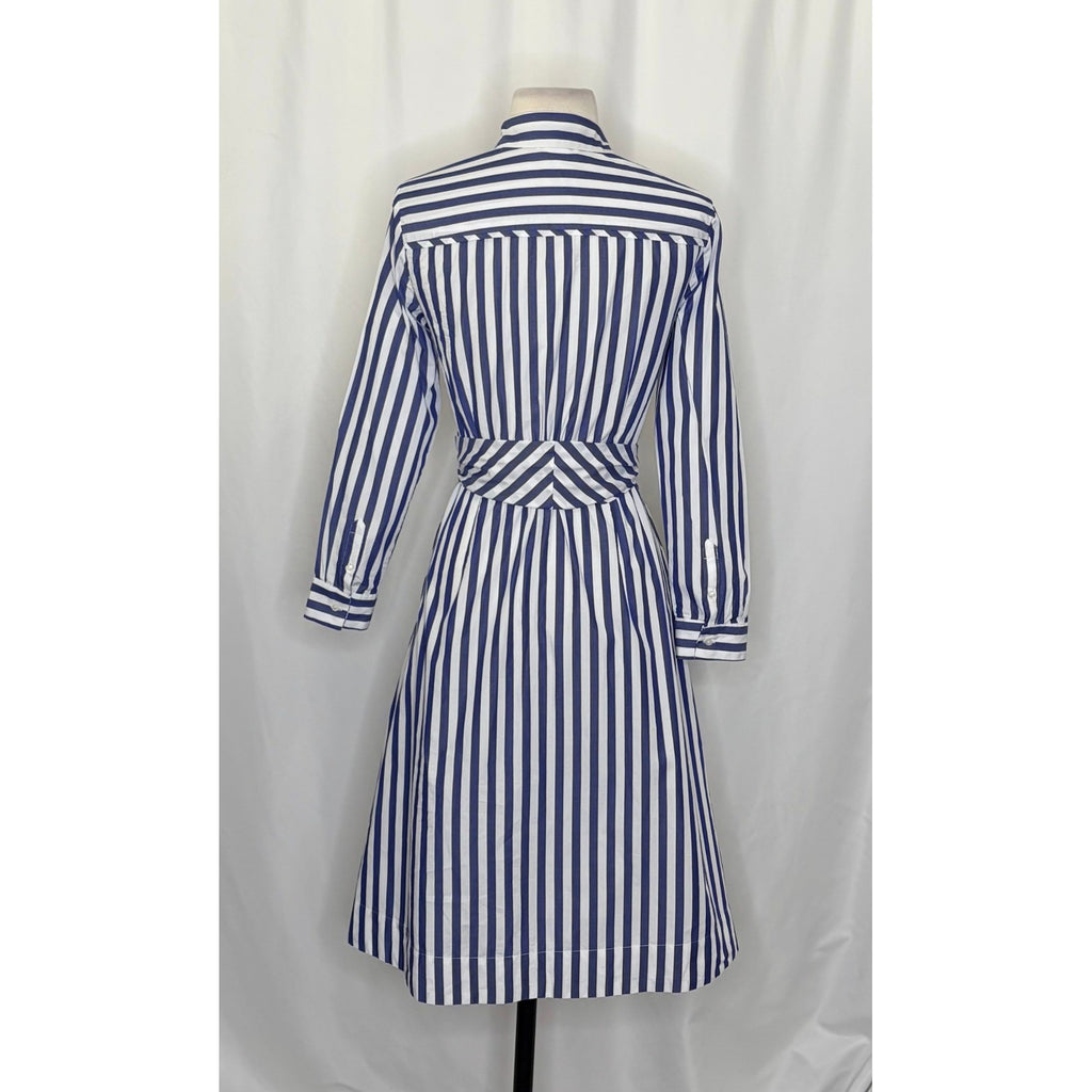 J. CREW Lighthouse Tie Waist Shirtdress Blue White Stripe Shirt Dress Size 0