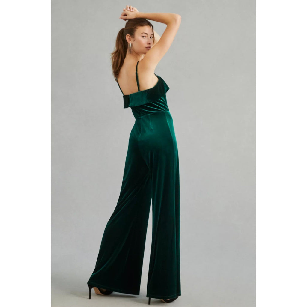 NWT!! Anthropologie COREY LYNN CALTER Green Velvet Wide Leg Jumpsuit X-Small