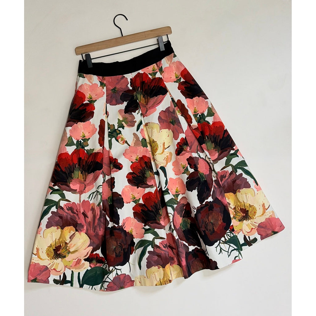 WHBM Floral Midi Skirt Pleated White House Black Market Poppy Poppies Size 6