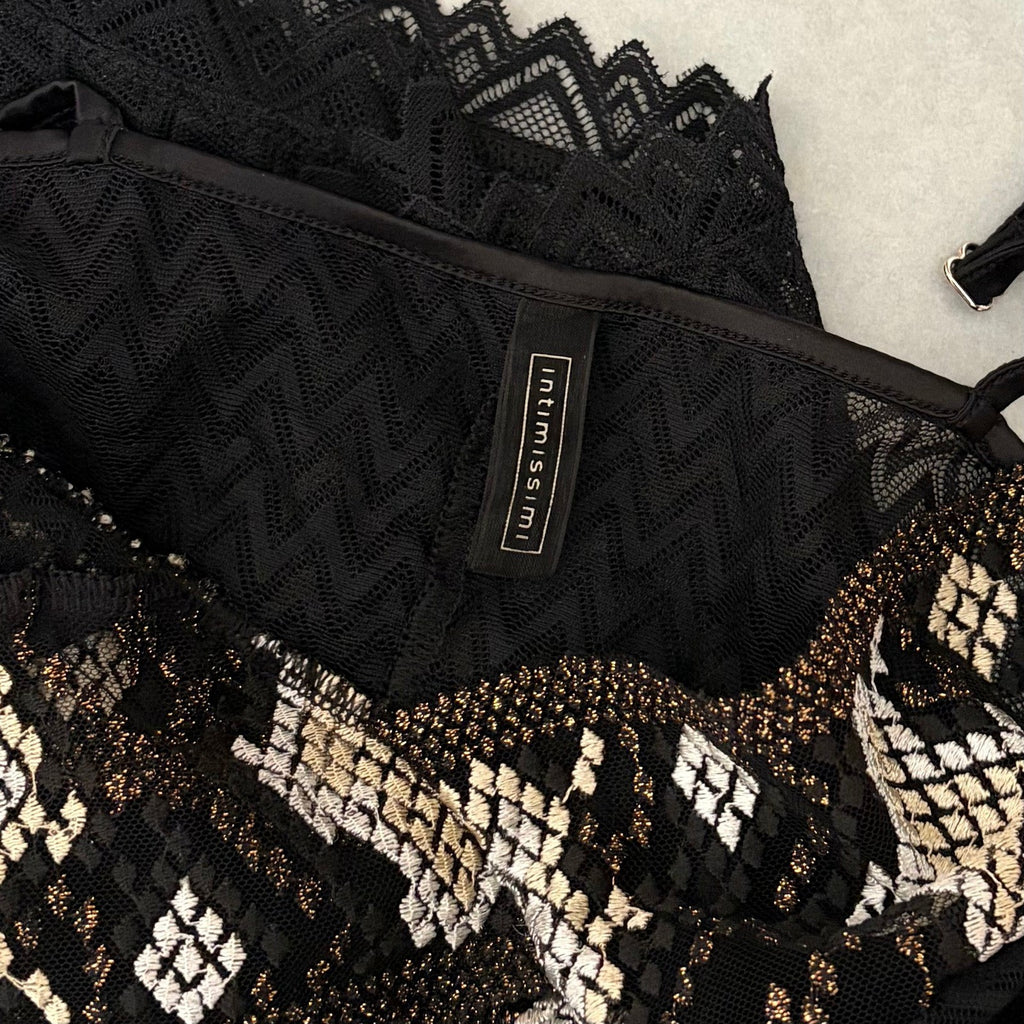INTIMISSIMI Snake Charmer Embroidered Bodysuit Chevron Lace Lingerie Small