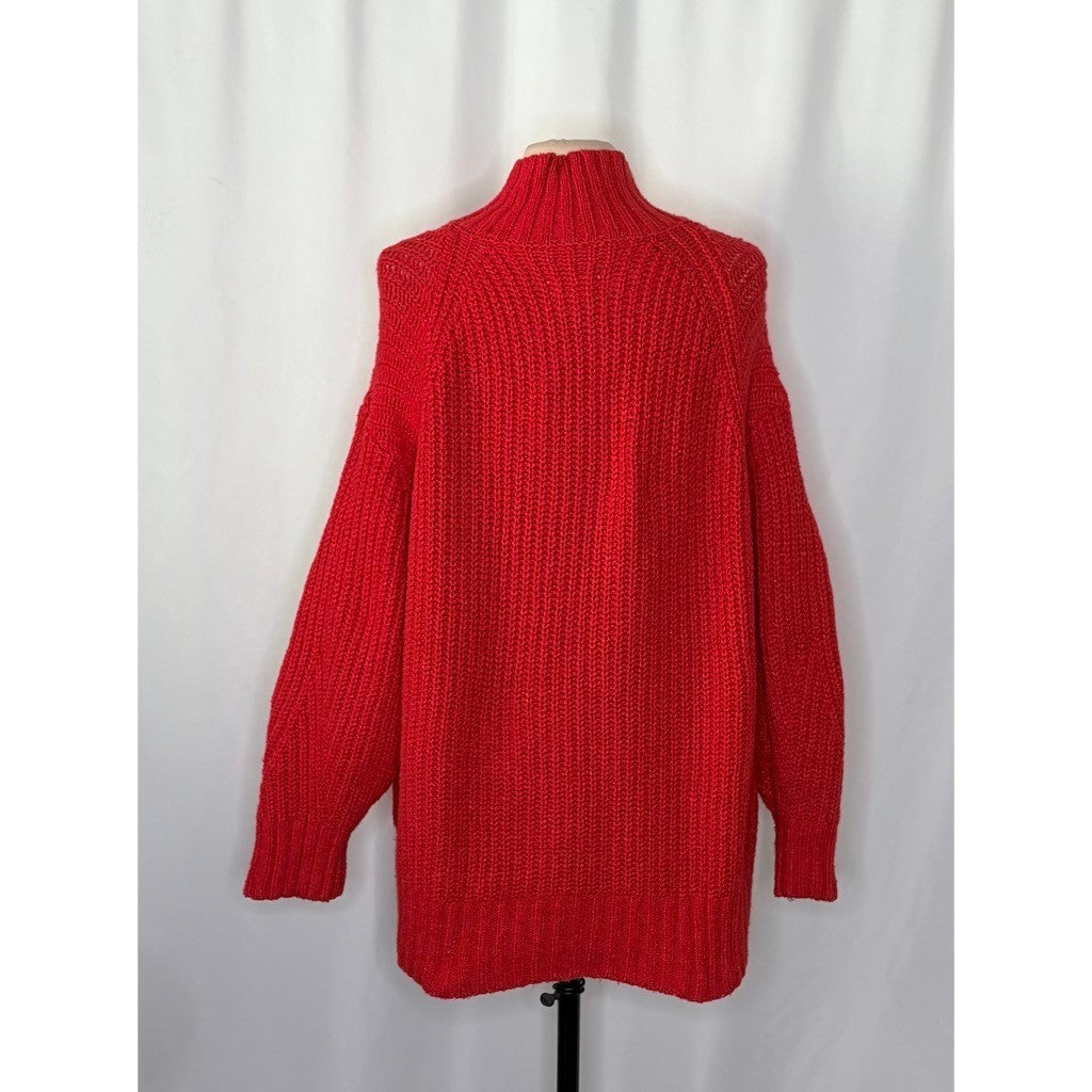 Anthropologie MAEVE Solid Red Shaker Knit Sweater Mockneck Pullover Fleck Medium