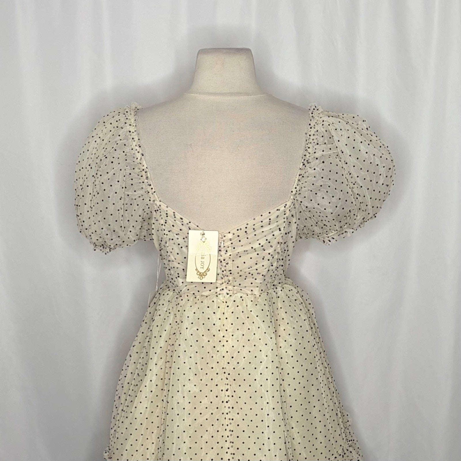 NWT!! Joyfolie MIA JOY Perla Tulle Puff Dress Polka Dots Ivory Black Medium