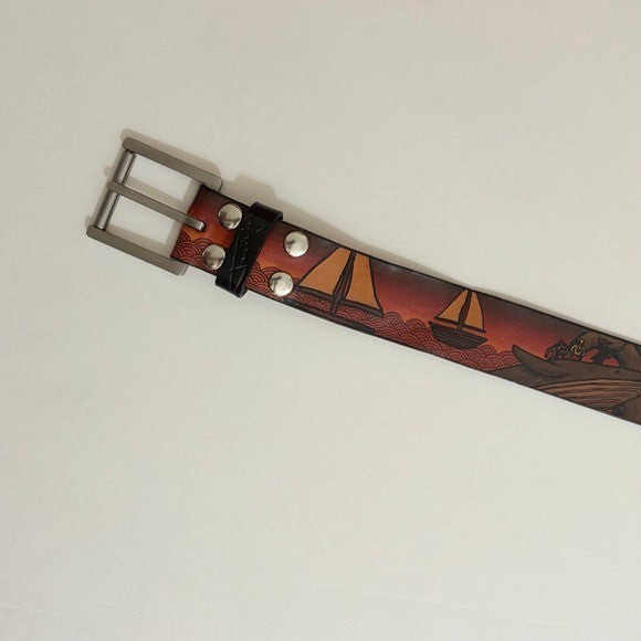 Unisex JON WYE Leather Paisley Belt Western Retro Made in USA Men Women 46.5"