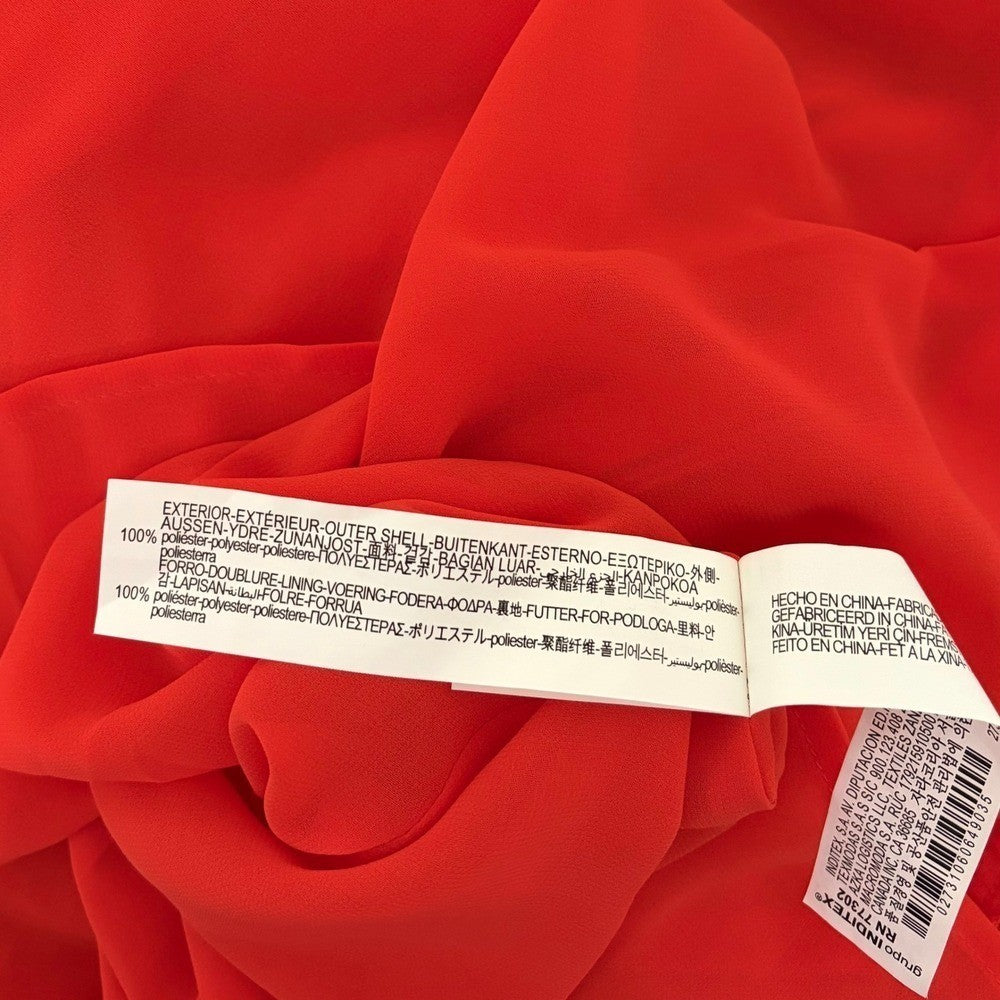 ZARA Pleated Ruffled Red Maxi Dress Plunge V Neckline Valentine 2731/060 Medium
