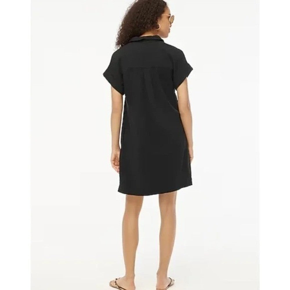 NWT!! J. CREW Factory Short Sleeve Popover Dress Solid Black Travel Vacation XS
