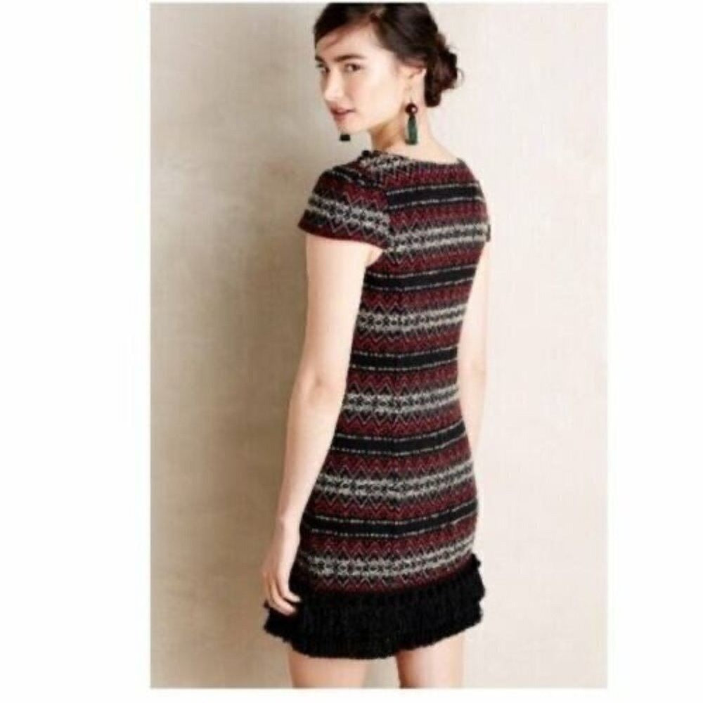Anthropologie VANESSA VIRGINIA Jinete Blanket Fringe Tunic Shift Dress Poms 10