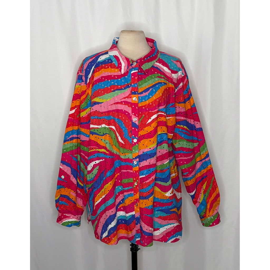 NEW!! JOHN MARK Eyelet Embroidered Watercolor Wave Print Buttondown Size 3X