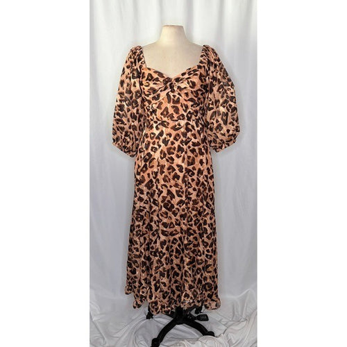Anthropologie HUTCH Twist Puff Midi Dress Animal Leopard Print Smocked Medium