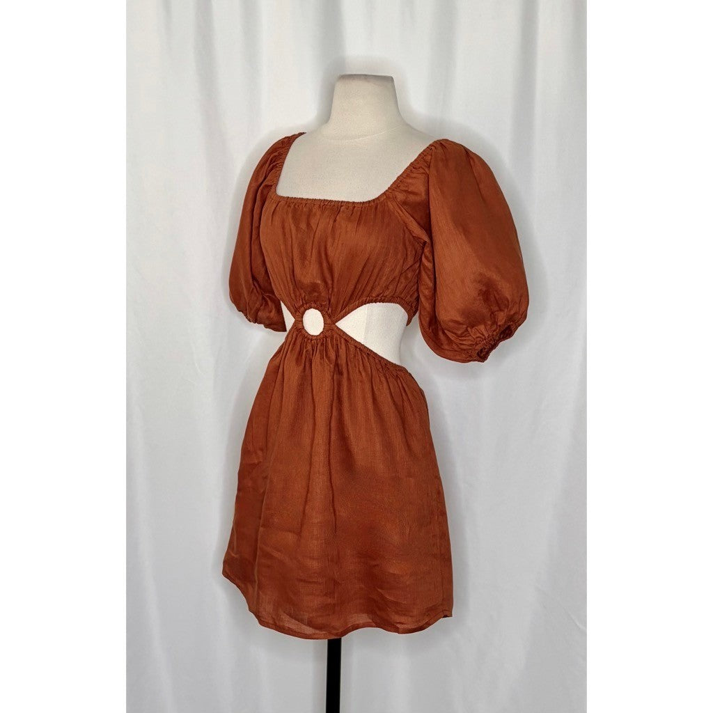 Revolve FAITHFULL THE BRAND Almero Linen Dress Brown Plain Spice Party X-Small