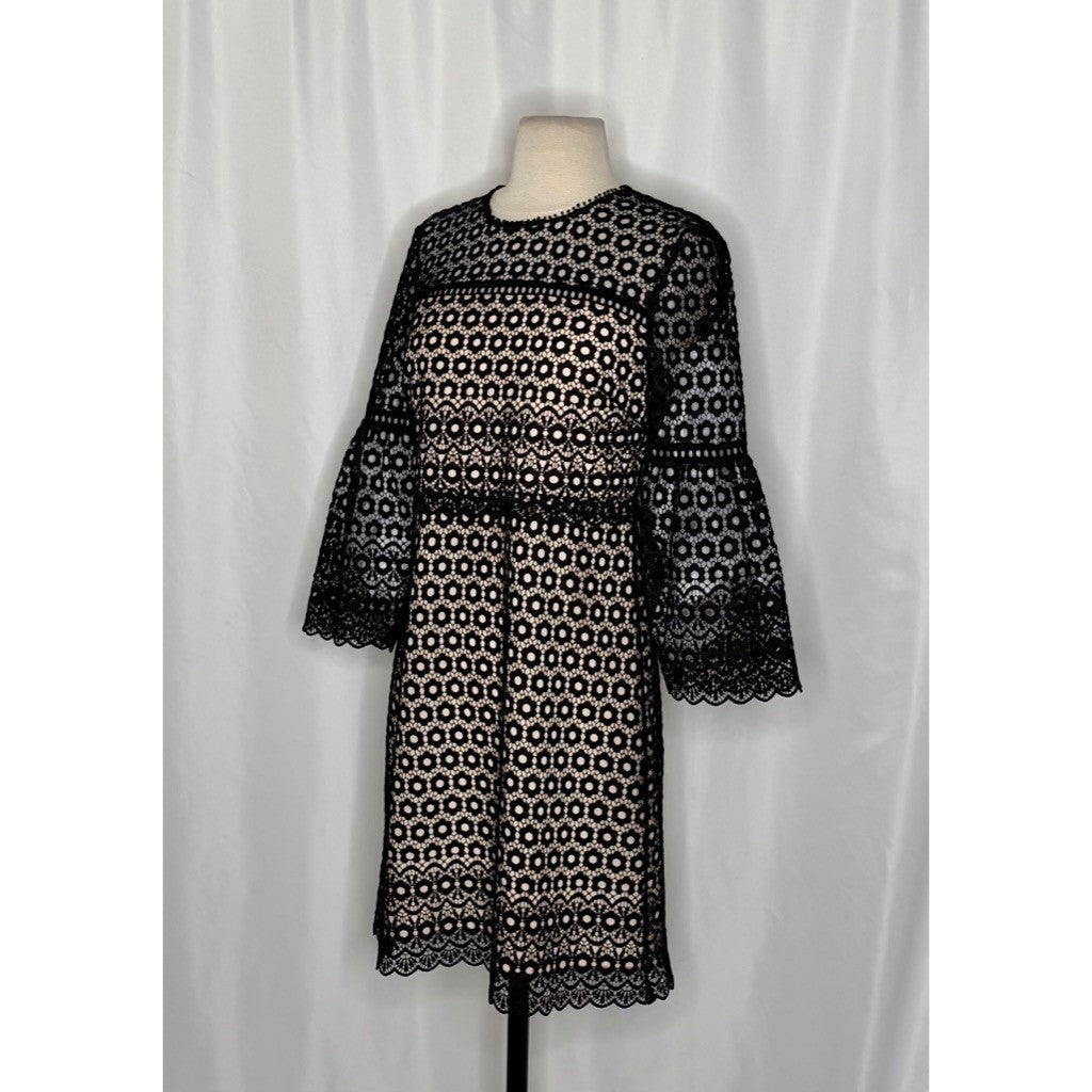 J. CREW Bell Sleeve Black Daisy Guipure Lace Cocktails Little Black Dress 2