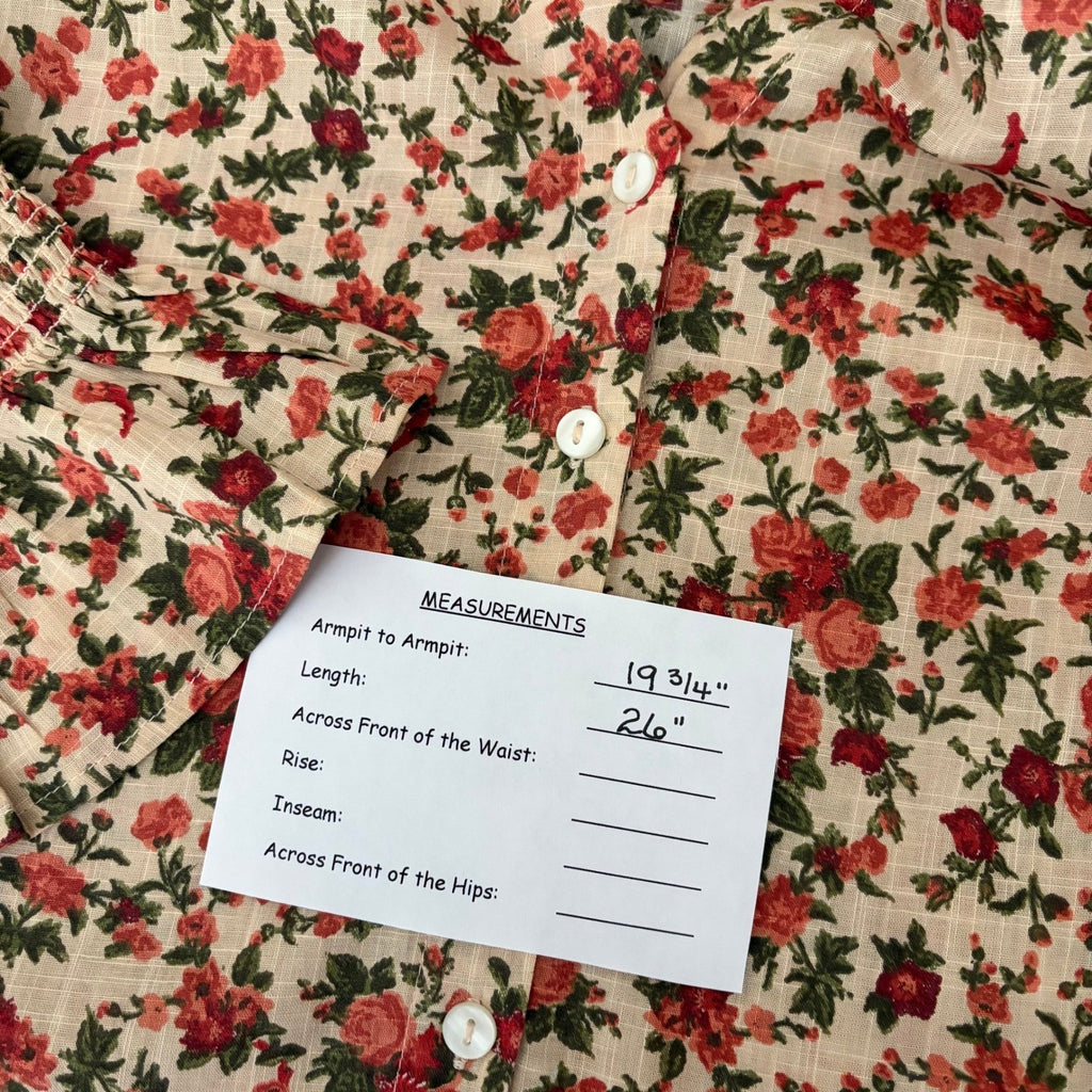 FREE PEOPLE Meant To Be Blouse Floral Vintage Combo Ruffled Smocked Small