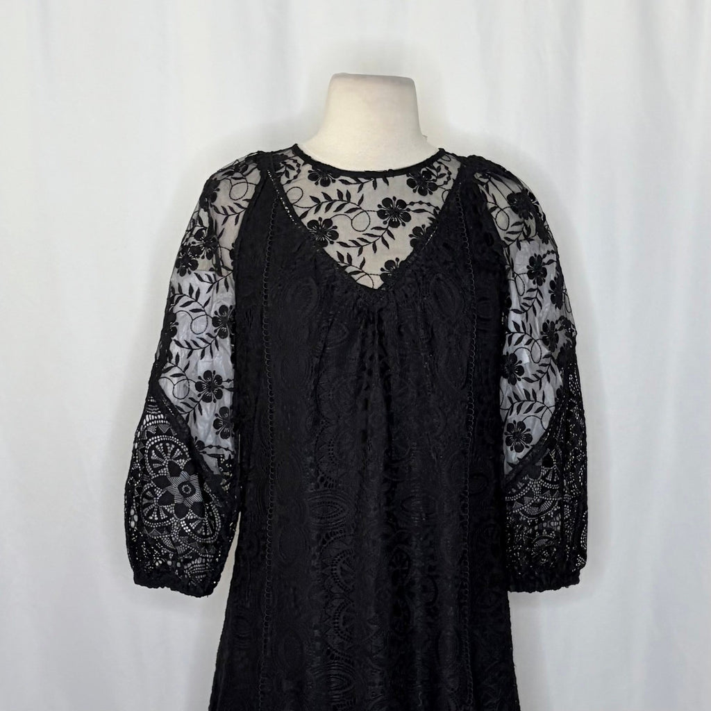 NWT!! SUNDANCE Brynlee Dress Black Floral Lace Coquette Romantic Lacey X-Small