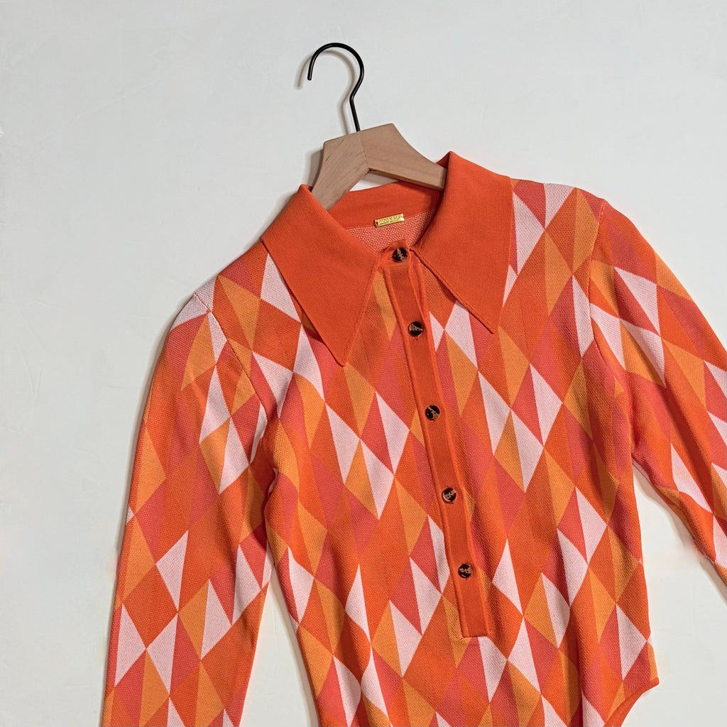 DODO BAR OR Orange Geometric Bodysuit Cutout Back Knit Colorful Cheeky 42 / US 4