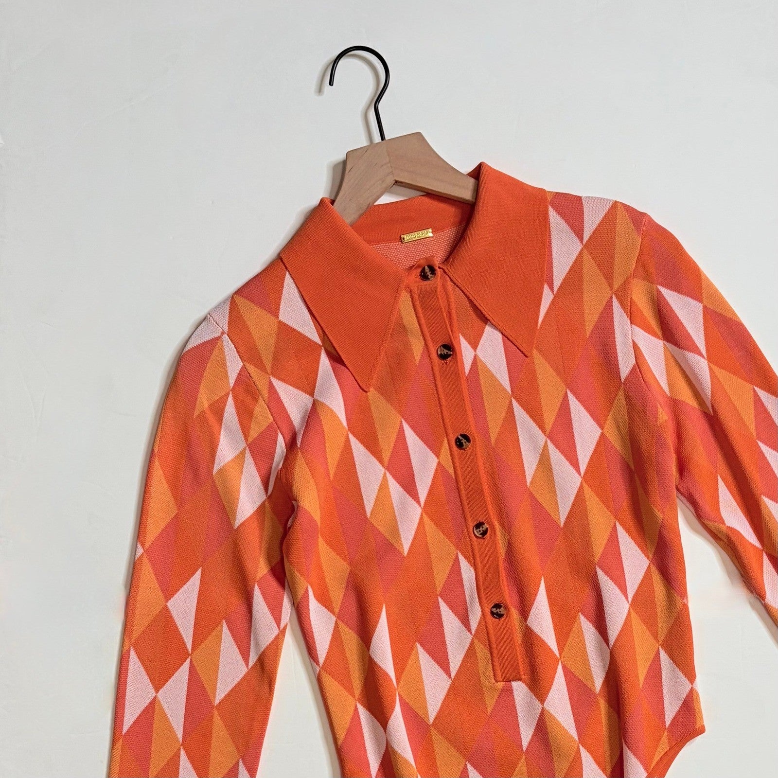 DODO BAR OR Orange Geometric Bodysuit Cutout Back Knit Colorful Cheeky 42 / US 4
