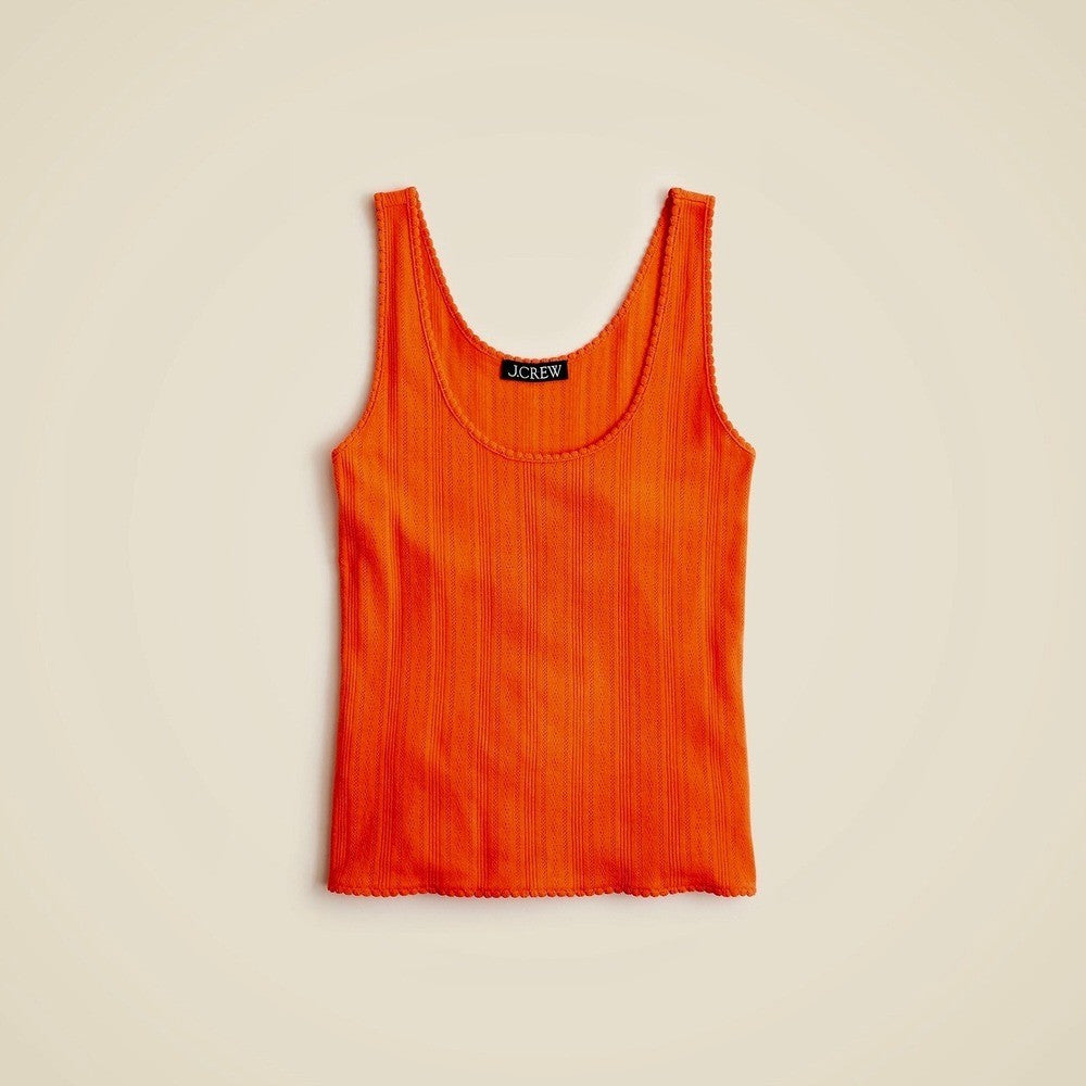NWT!! J. CREW Pointelle Tank Top Scoop Neck Solid Orange Aperitif Red XX-Small