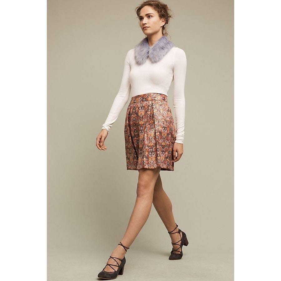 Anthropologie MAEVE Rosie Floral Skirt Pleated Metallic Brocade Pockets Small