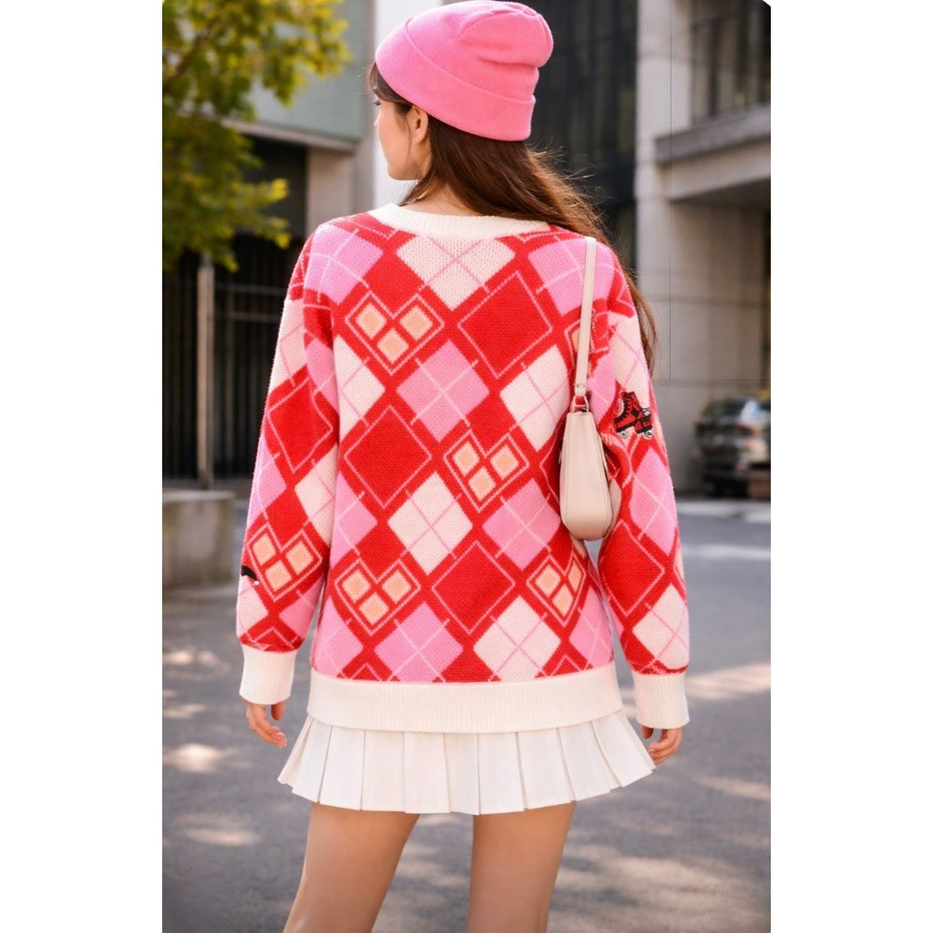 HARLEY QUINN Argyle Cardigan Sweater DC Comics Harlequin Batman Joker Small