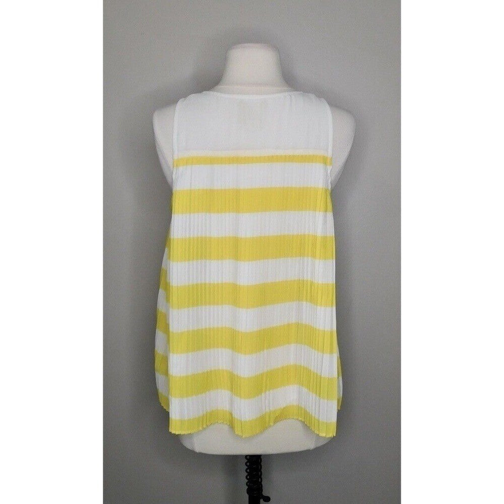 Anthropologie MAEVE Citron Stripe Pleated Tank Top Blouse Swingy Yellow Size 8