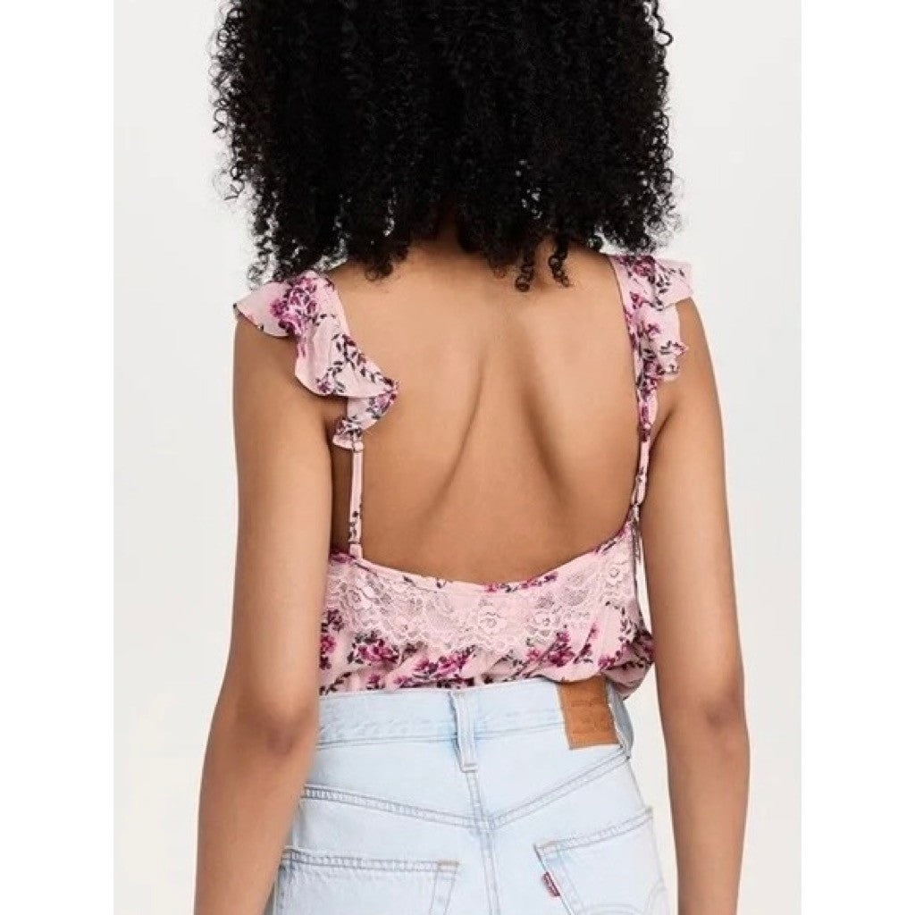 NWT!! FREE PEOPLE Intimately Take It Away Floral Bodysuit Lace Ruffled Small