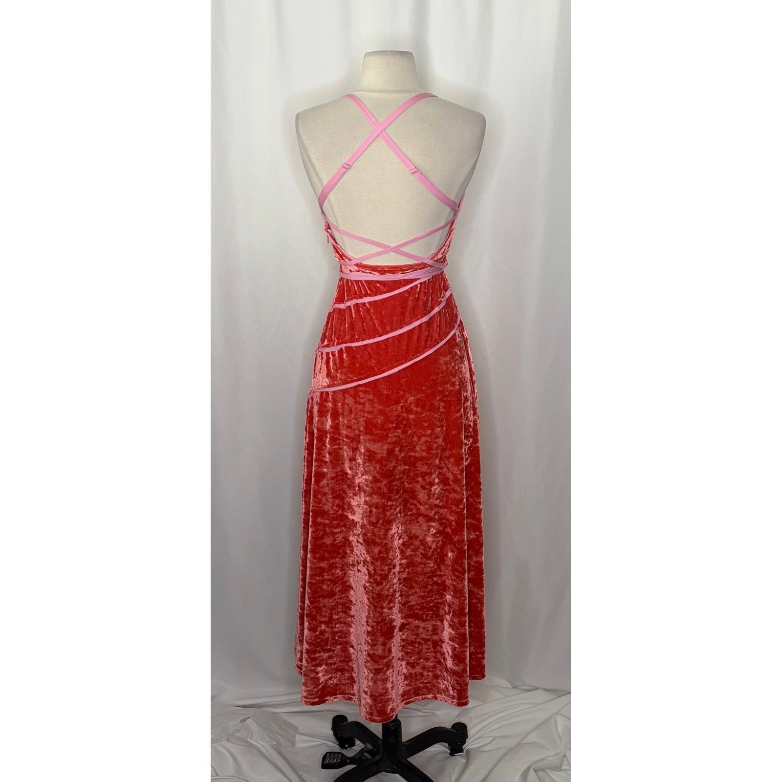 FREE PEOPLE Deia Velvet Midi Dress Pink Rose Strappy Dainty Romantic X-Small