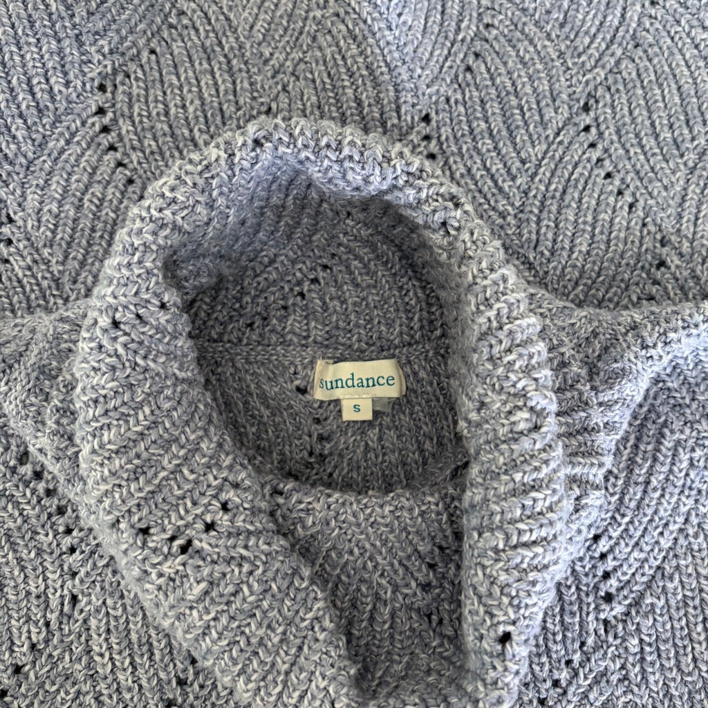 SUNDANCE Champlain Silk Turtleneck Sweater Pointelle Flame Stitch Pullover Small