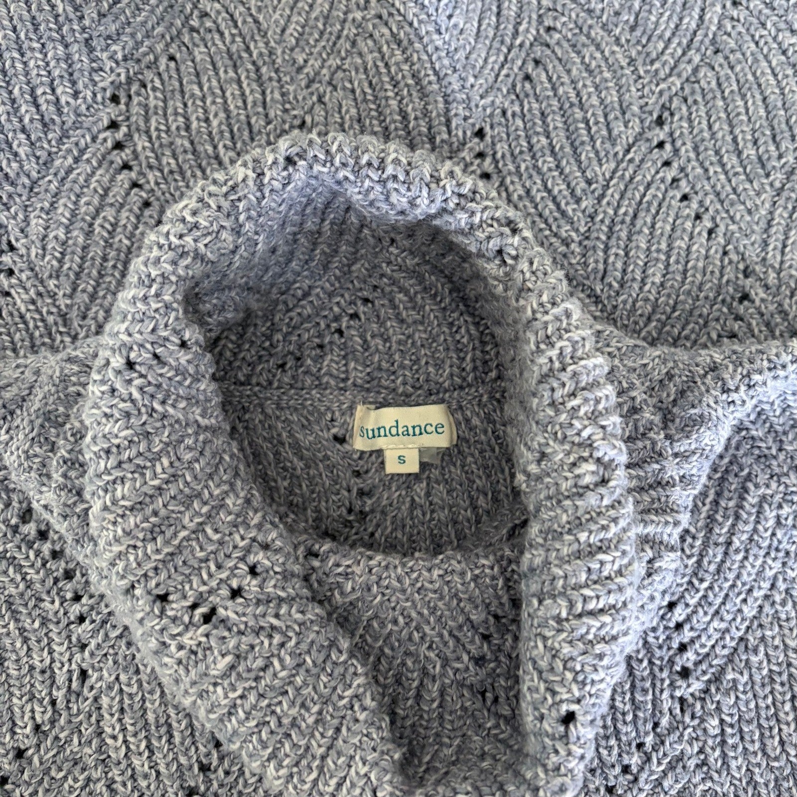 SUNDANCE Champlain Silk Turtleneck Sweater Pointelle Flame Stitch Pullover Small