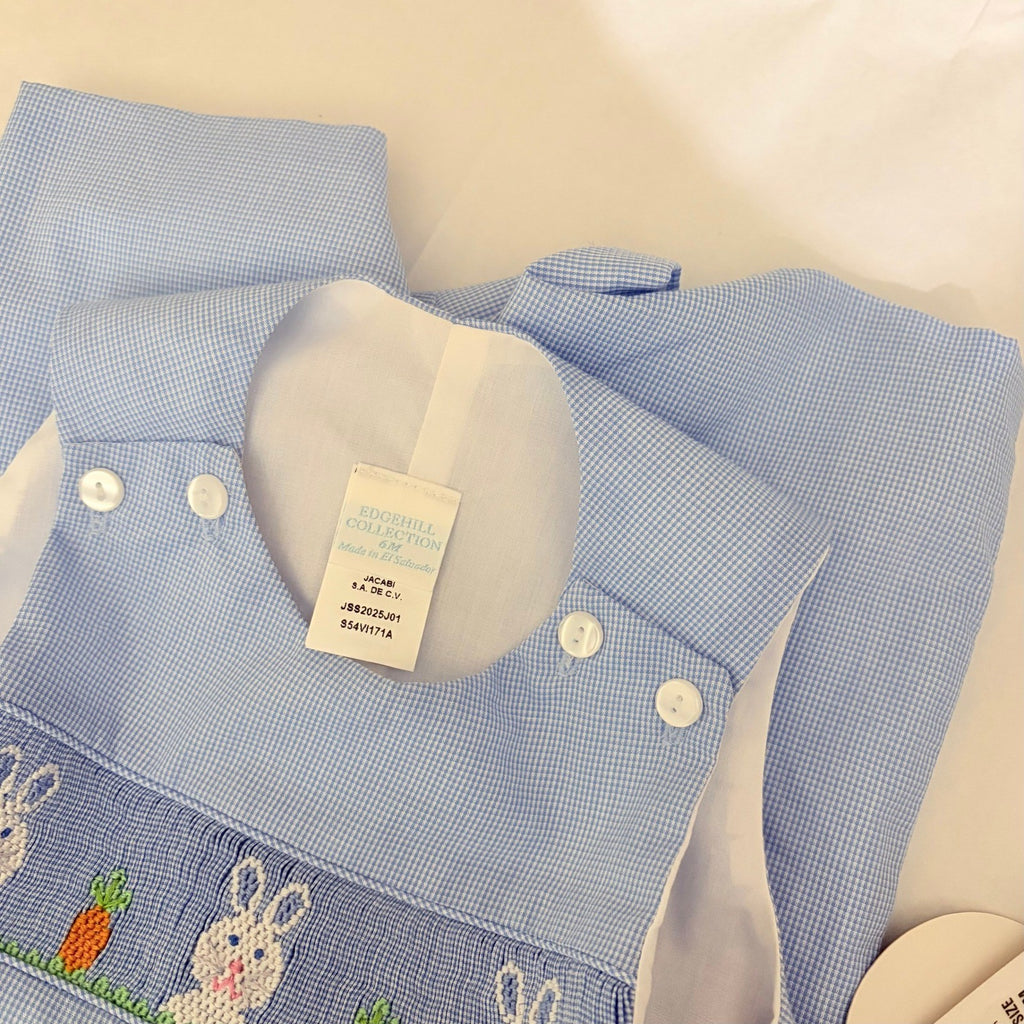 NWT!! EDGEHILL COLLECTION Smocked Bunny Gingham Plaid Romper Blue 6 Months