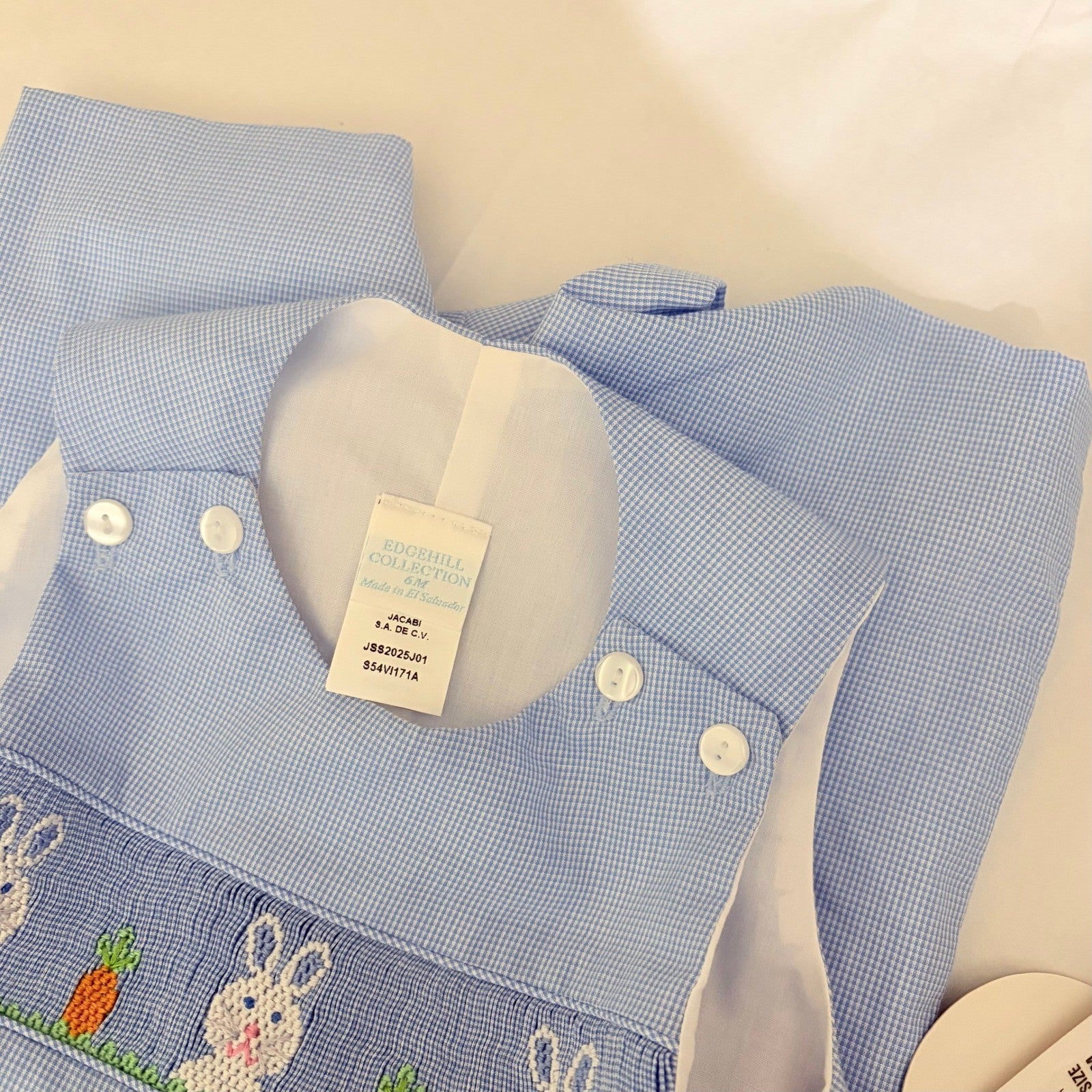 NWT!! EDGEHILL COLLECTION Smocked Bunny Gingham Plaid Romper Blue 6 Months