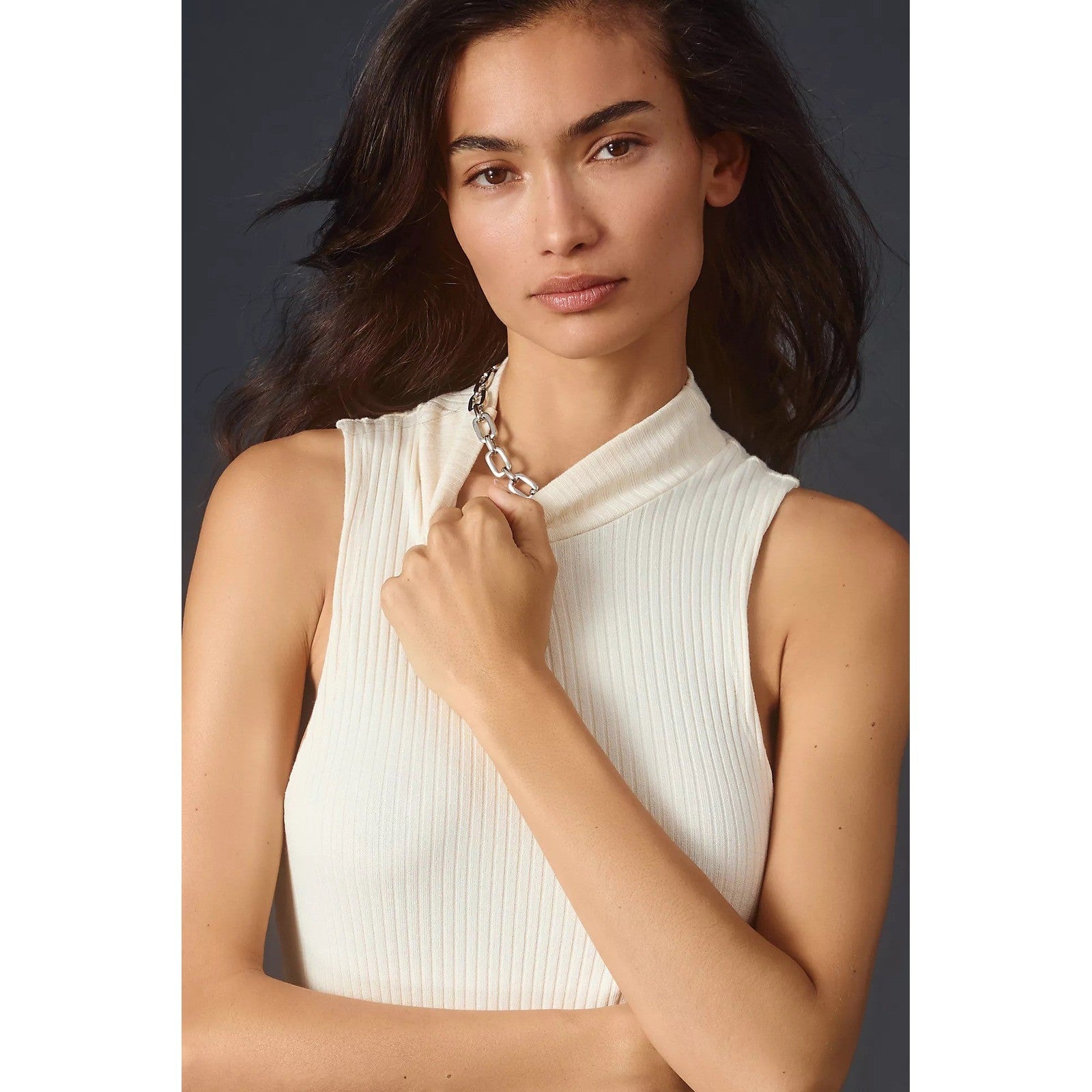 Anthropologie BEYOND YOGA Well Traveled Midi Dress Solid Ivory Ribbed Medium