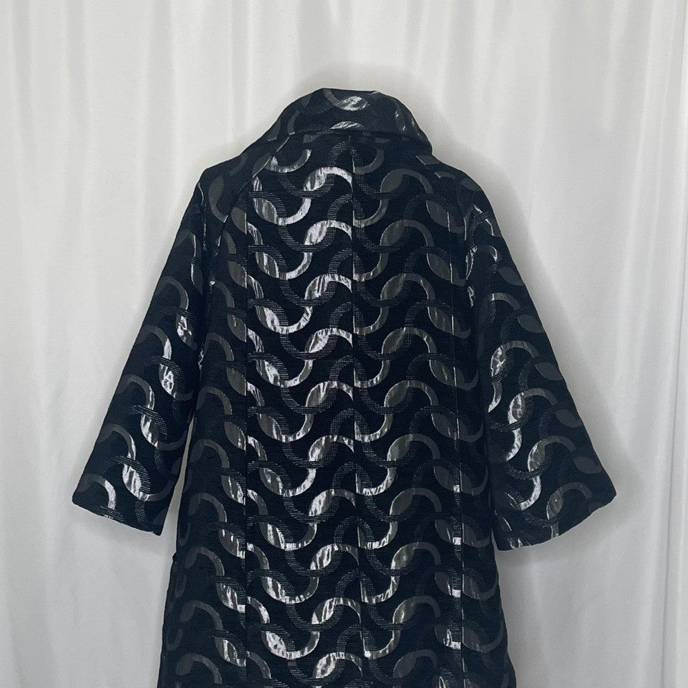 DESIGUAL Black Silver Jacquard Coat Pockets Embellished Buttons Chic 44 / Large