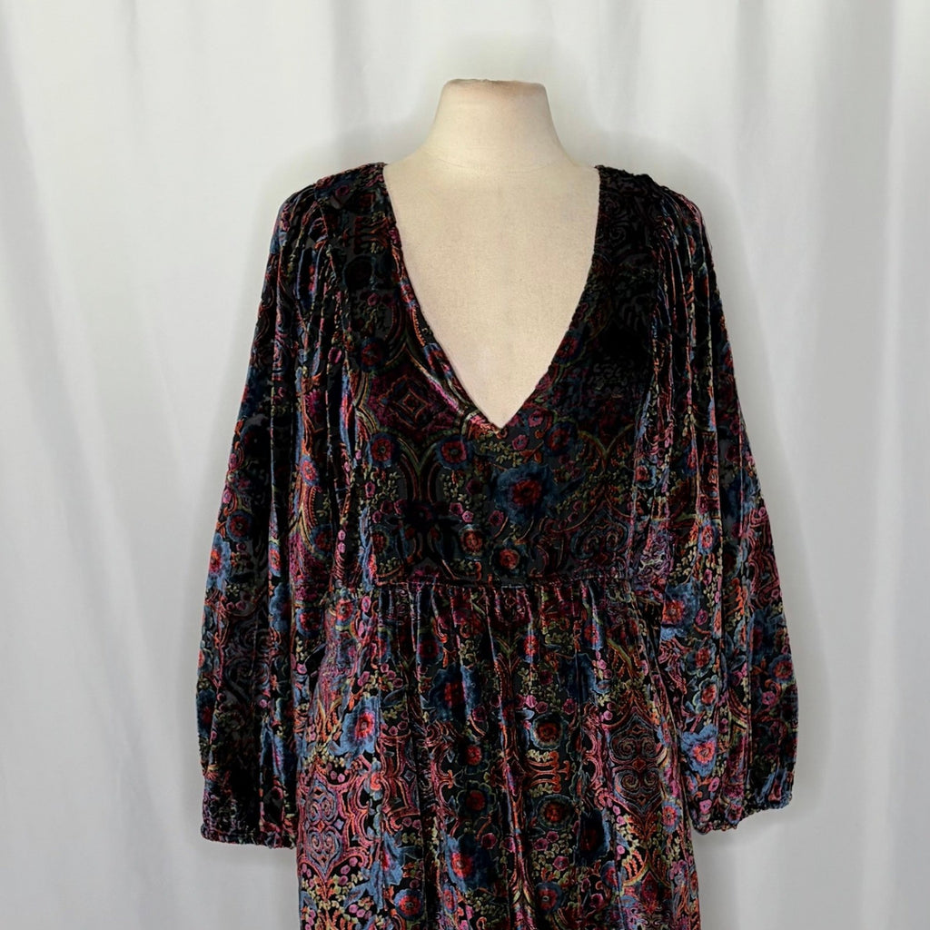 By ANTHROPOLOGIE Mona Floral Burnout Velvet Mini Dress Pockets Party Large