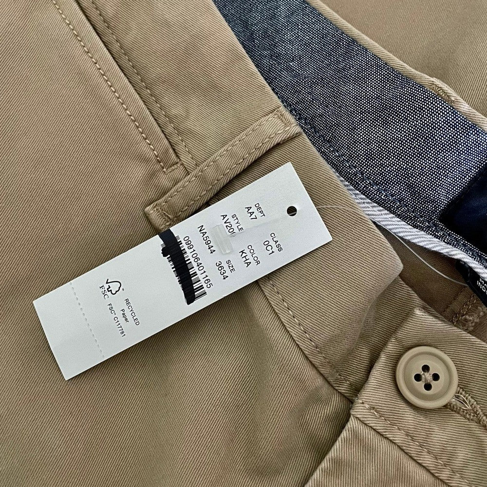 NWT!! J. CREW 1040 Athletic Tapered Fit Stretch Chino Pants Khaki Brown 36 x 34