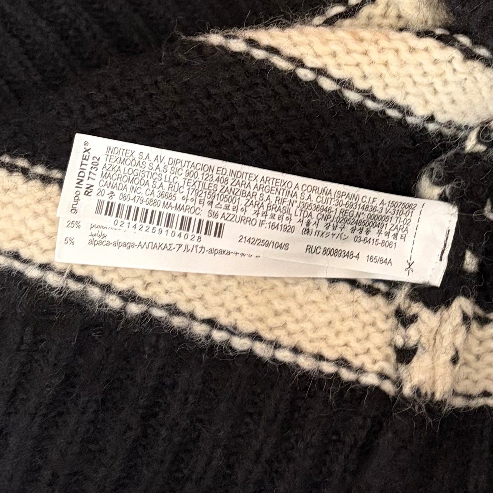 ZARA Long Striped Cardigan Sweater Black Ivory Striped Wool Alpaca Knit Small