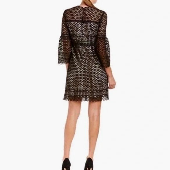 J. CREW Bell Sleeve Black Daisy Guipure Lace Cocktails Little Black Dress 2