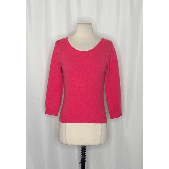 GARNET HILL Cashmere Sweater Scoop Neck Solid Pink Bright Pullover X-Small