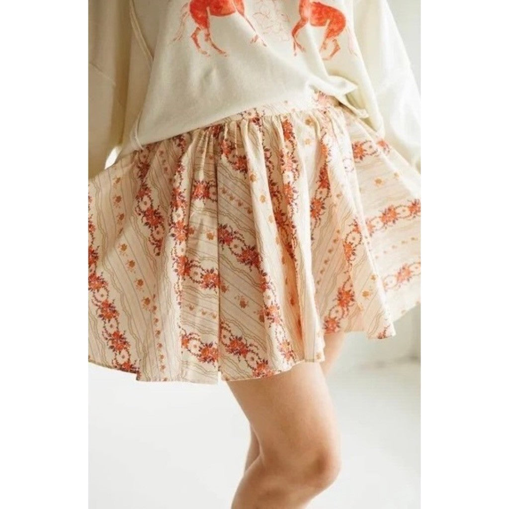 FREE PEOPLE Gaia Floral Printed Skirt Mini Ivory Combo Pockets Poplin Small