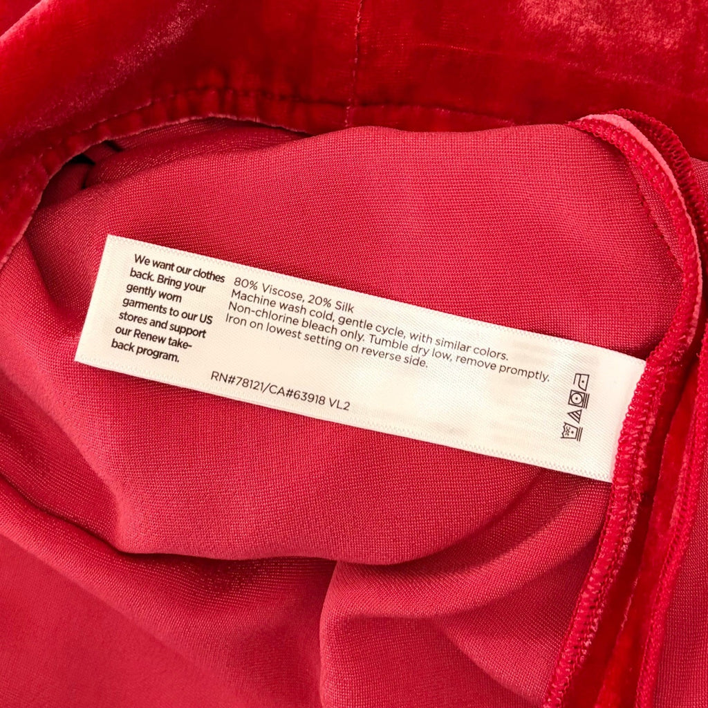 NWT!! EILEEN FISHER Red Scarlet Velvet Silk V Neck Midi Dress A-Line Preppy XXS