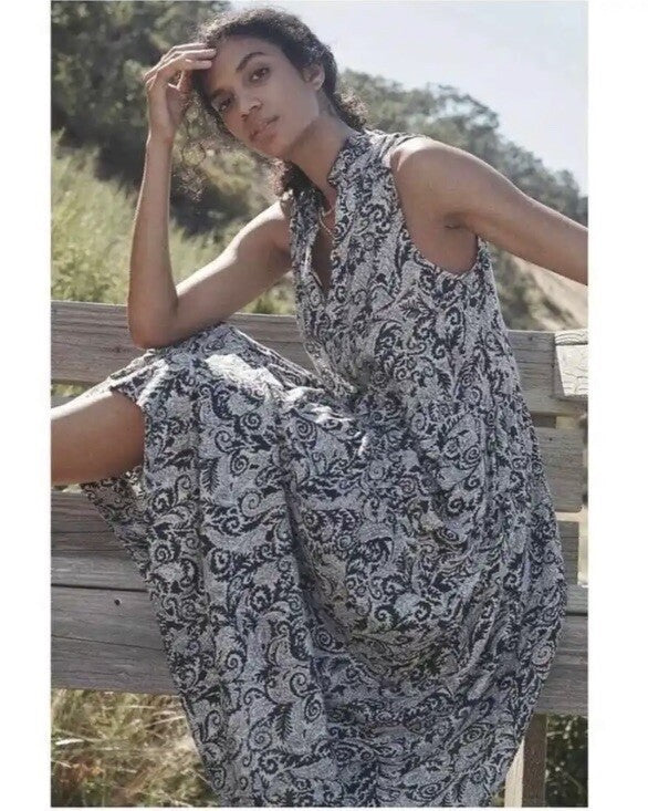 NEW!! Anthropologie MAEVE Marya Tiered Maxi Dress Black Botanical Print Small